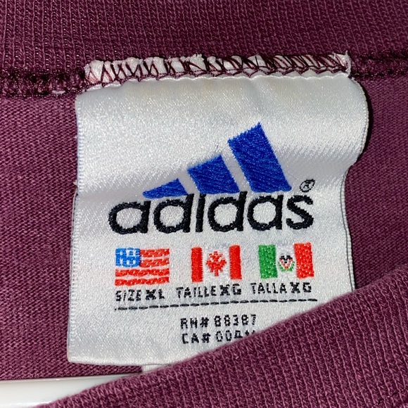 Retro Adidas Classic 3 Stripes Tee Shirt and Embroidered Logo Maroon Grey XL - Picture 8 of 14